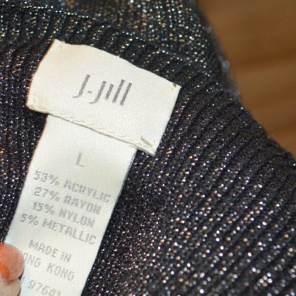 J.Jill L Black Metallic V-neck Holiday Pullover Top - Picture 5 of 7